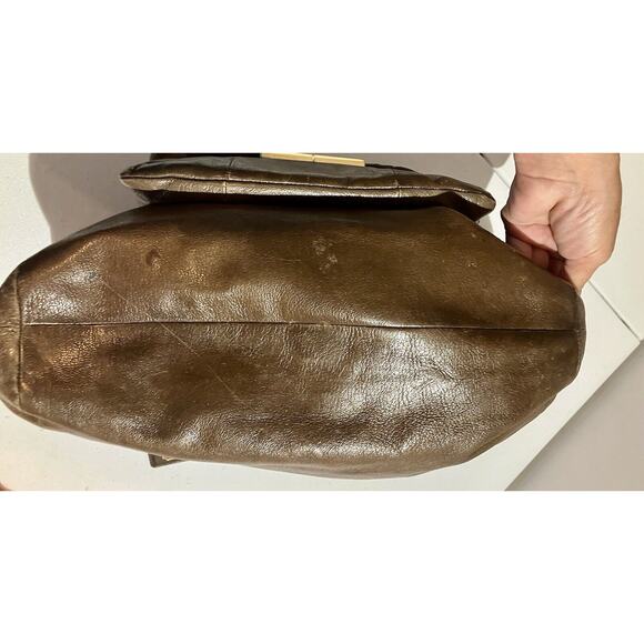 Coach Kristin XL Brown Leather Gold Link Chain Tote Bag Vintage Y2K - Picture 7 of 14